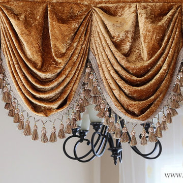 Gold Velvet - Pleated Austrian Style Valance Curtains