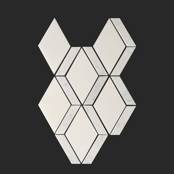 Thassos White Marble and Carrara Marble Mix Diamond Waterjet Tile Mosaic