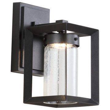 Nate 6.75" Outdoor Modern Cube Bubble Glass/Metal Integrated LED Sconce, Black