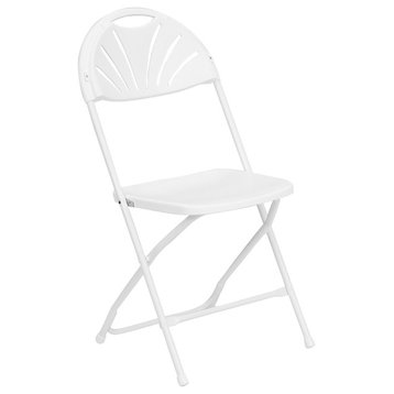 Hercules Series 650 lb. Capacity White Plastic Fan Back Folding Chair