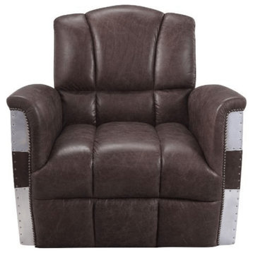 35" Retro Brown Top Grain Leather And Steel Patchwork Club Chair