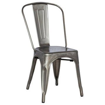 Galvanized Steel Side Chairs, Set of 4, Gun Metal