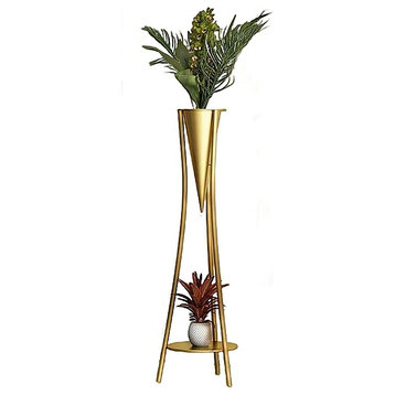 Indoor Golden Iron Decorative Plant Stand for Living Room, Balcony, Gold, H34.6"