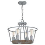 Quoizel - Quoizel BRT2817BSR Brockton 4 Light Pendant - Brushed Silver - With open framework and weathered styling, the Brockton comes farmhouse-approved. Finished in Brushed Silver or Grey Ash, the thin metal body pairs perfectly with the whitewash finish of the faux wood accents. Vintage filament bulbs provide soft, ambient light in this rustic charmer.
