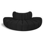 Meridian Furniture - Arc Upholstered Outward Curved Modular Sectional, Black, 4-Piece: Reverse Corner (4), Boucle Fabric - Give your living room or den the perfect blend of style and versatility with this Arc boucle fabric curved modular Sectional. Part of the Arc modular furniture collection, this Sectional comes upholstered in rich black boucle fabric and features deep channel tufting that adds a touch of luxury while enhancing comfort and support. A seamless combination of form and function, this chair can be used with other Arc pieces to create a myriad of configurations in your well-curated room.