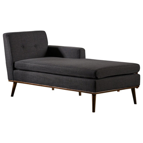 GDF Studio Sophia Mid-Century Modern Fabric Chaise Lounge, Muted Dark Gray