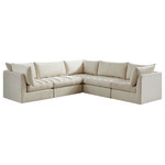 Meridian Furniture - Jacob Velvet Upholstered 5-Piece L-Shaped Modular Sectional, Cream - Create the ideal seating arrangement for your space when you pick and choose the elements you like mostincluding this Jacob velvet modular sectional. Mix and match items in the Jacob collection to bring your living space or family room together with a personalized slant. Soft cream velvet upholstery is soft and welcoming to the touch, adding a luxurious feel to everyday seating. Deep channel tufting adds to the piece's durability, and latches underneath the unit make it easy to attach to other pieces in the collection.