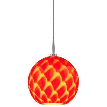 Sirena, Pendant, LED, 4" Kiss Canopy, Matte Chrome, Red Glass Shade