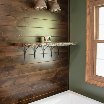 Custom Rustic Bathroom with Knotty Alder Vanity and Cambria Quartz