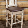 Barstool With Back, Clear Lacquer Finish With Upholstered Seat, Saddle Pattern