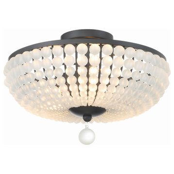 Bella 3-Light Matte Black Ceiling Mount, Frosted Glass Beads