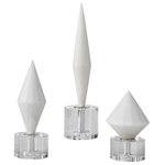 Uttermost - Alize, Set of 3 - Elegant white diamonds made of granulated marble that accurately replicates the look of Thassos marble atop crystal bases. Sizes: Sm-5x7x5, Med-4x10x4, Lg-4x14x4