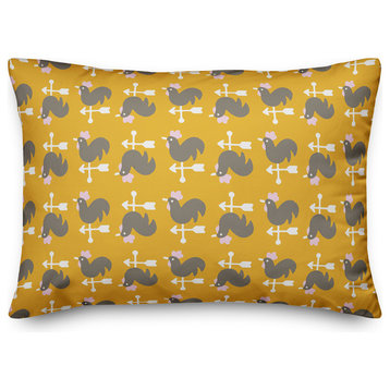 Yellow Rooster Pattern Throw Pillow