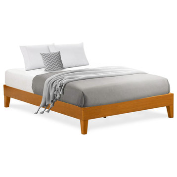 Full Platform Bed Frame With 4 Solid Wood Legs And 2 Extra Center Legs Oak