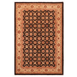 Bareens Designer Rugs - Bohemien Ziegler Bulah Brown Beige Hand-Knotted Wool Rug - 5'10'' x 8'7'' - Enhance the ambiance of your home with this magnificent Persian-influenced Turkish hand-knotted rug made by skilled artisans capable of creating the most exceptional vegetable dyes and hand-spun wool. This exquisite handmade rug is a one-of-a-kind Peshawar Kafkaz, otherwise identified as Chobi, Chobi Peshawar, Oushak, or Ziegler rug. These handmade rugs are crafted in Pakistan utilizing superior-quality wool imported from Australia, New Zealand, and Korea in two types of weaves: the Persian weave and the Mori weave. This rug is meticulously crafted by hand using the finest natural vegetable dyes extracted from local plants. The artisans use a blend of hand-spun local and fine merino wool, resulting in a rug with a compelling texture, higher lanolin content, and longer staple. The artisans occasionally incorporate natural or artificial silk into the pile to enhance specific motifs. The finished product is an awe-inspiring execution of flawless design and an understated palette that exudes elegance.