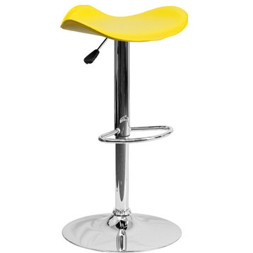 Contemporary Adjustable Height Barstool With Chrome Base, Yellow