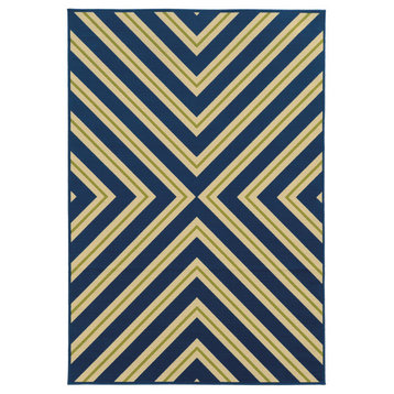 Rhodes Indoor and Outdoor Geometric Blue and Ivory Rug, 5'3"x7'6"