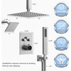 Dual Heads Shower System 12" Rain Shower Head with 3 Way Thermostatic Faucet, Brushed Nickel