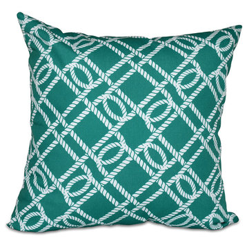 Know The Ropes, Geometric Print Outdoor Pillow, Green, 18"x18"