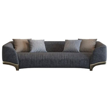 86.6" Gray Upholstered Sofa 3-Seat Cotton, Linen Sofa With Pillows Gold Legs