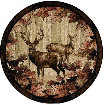 American Destination Whitetail Woods Deer Lodge Area Rug, 5'3" Round