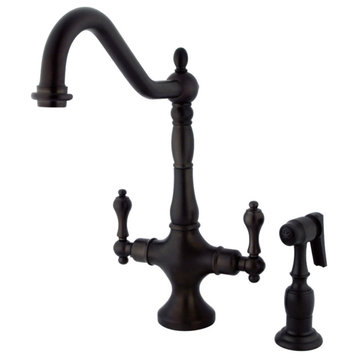 Kingston Brass 2-Handle Kitchen Faucet With Brass Sprayer, Oil Rubbed Bronze