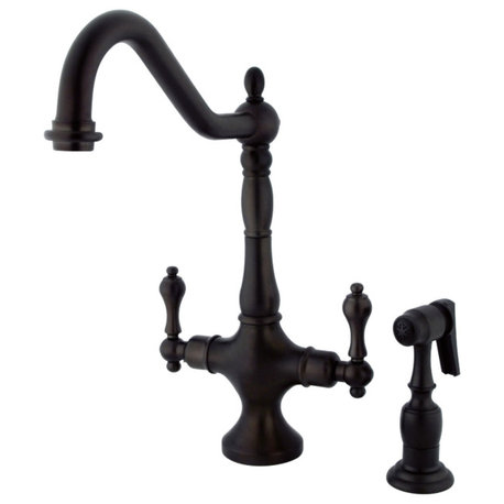 Kingston Brass 2-Handle Kitchen Faucet With Brass Sprayer, Oil Rubbed Bronze