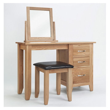 Bonsoni Sherborne Oak Pedestal Dressing Table - Made of a High Quality Grade of