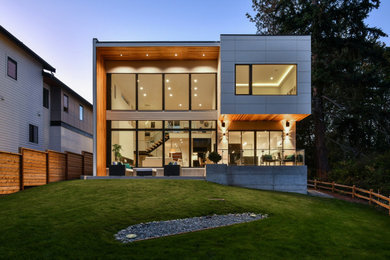 Diseño de fachada de casa minimalista grande de dos plantas