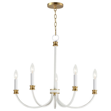 Charlton Five Light Chandelier in Weathered White/Gold Leaf