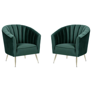 Manhattan Comfort Rosemont Velvet Accent Chair, Green, Set of 2