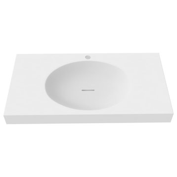 Darleen Shallow Basin Solid Surface Wall Mount Bathroom Sink, White, 36"