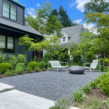 A front gravel patio