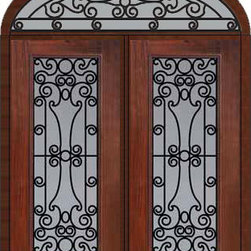Prehung Transom Double Door 80 Fiberglass Genoa Full Lite GBG Glass - Front Doors