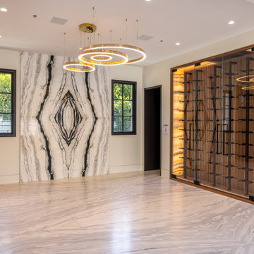 Modern Glass Wine Wall and Temperature Controlled Cabinets in Newport Coast