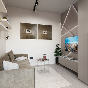 Apartment with black bedroom and bathroom