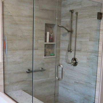 Bath Remodel - Blue Vanity with Isselburg Quartz Countertop