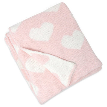 Chenille Baby Blanket, Pink Hearts