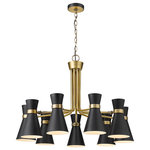Z-Lite - Z-Lite Soriano 9 Light 24" Chandelier, Black/Heritage Brass, Black, 728-9MB-HBR - The Soriano Collection design in a mixed metal hourglass shape with asymmetric flair is the attractive focal point of this collection. The black finish is accented by brass or chrome details. Adjustable directional shades make this collection not only fashionable but functional as well.