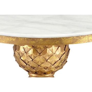 Wrought Iron Antique-Style Gold Tassel Table, White Marble Top
