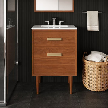 Modway Cassia 24.5" Modern Wood & Ceramic Bathroom Vanity in Natural/White