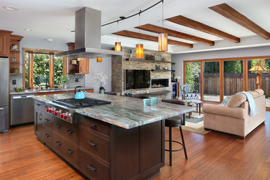 Kitchen - transitional kitchen idea in San Francisco with open cabinets and an island