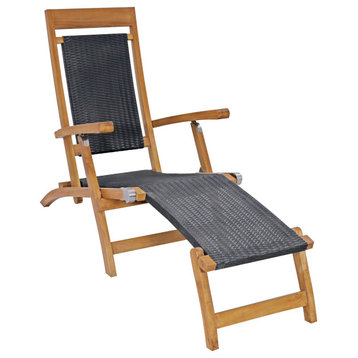 Teak Wood Narmada Outdoor Steamer Chair With Webbing, Black
