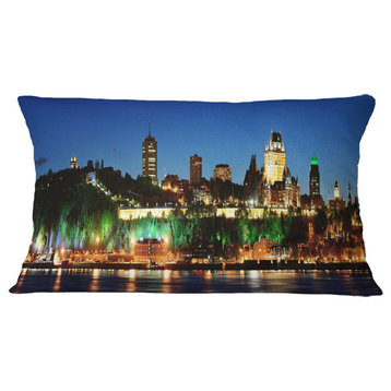 Panoramic Quebec City At Night Cityscape Photo Throw Pillow, 12"x20"