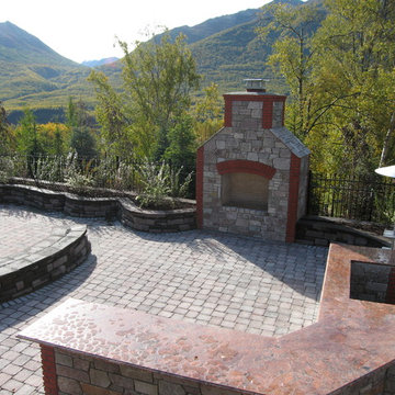 newly installed outdoor fireplace with magnificent views