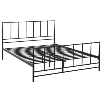 Modern Contemporary Urban Queen Size Platform Bed Frame, Brown, Metal Steel