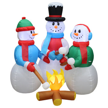 5 Foot Tall Christmas Inflatable Snowmen Campfire Roasting Marshmallows