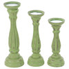 Traditional Green Wooden Candle Holder Set 98766