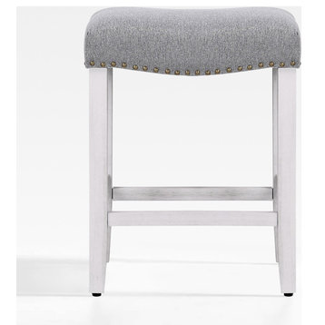 WestinTrends 24" Upholstered Saddle Seat Counter Stool, Backless Bar Stool, Gray