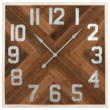 Rustic Farmhouse Wall Clock, Square Design With Stained Wooden Background